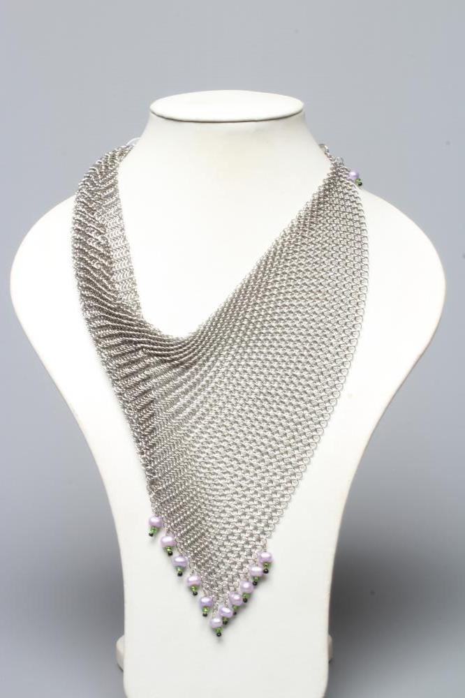 A MODERN SILVER CHAINMAIL 'SCARF' NECKLACE by Hamilton & Inches Image