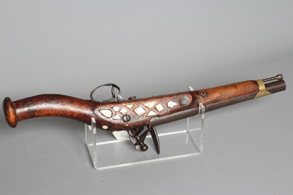 AN AFGHAN FLINTLOCK PISTOL with 11 1/4" ferrule decorated barrel Image
