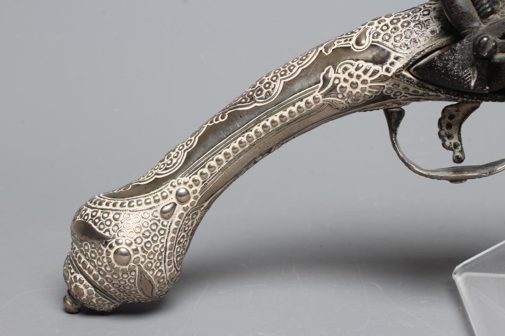 A TURKISH FLINTLOCK PISTOL, early 19th century, with 13 1/4" barrel, miquelet action, decorative Image