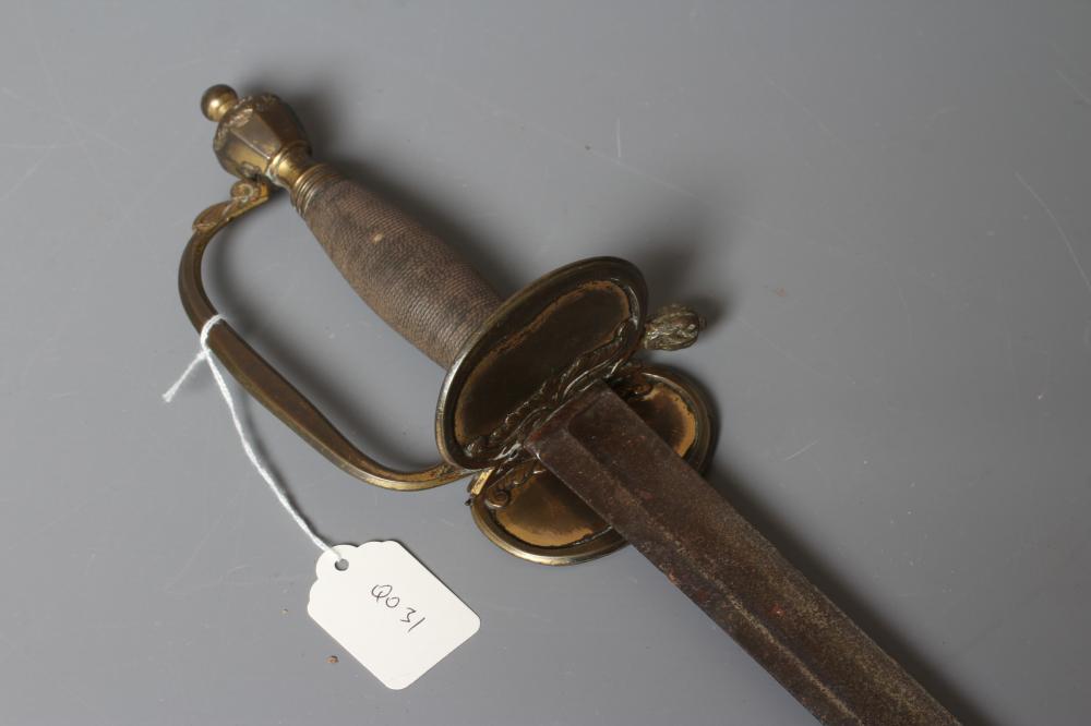 A 1796 PATTERN OFFICER'S SWORD with 32" blade, brass hilt with folding shell guard inscribed JA, Image