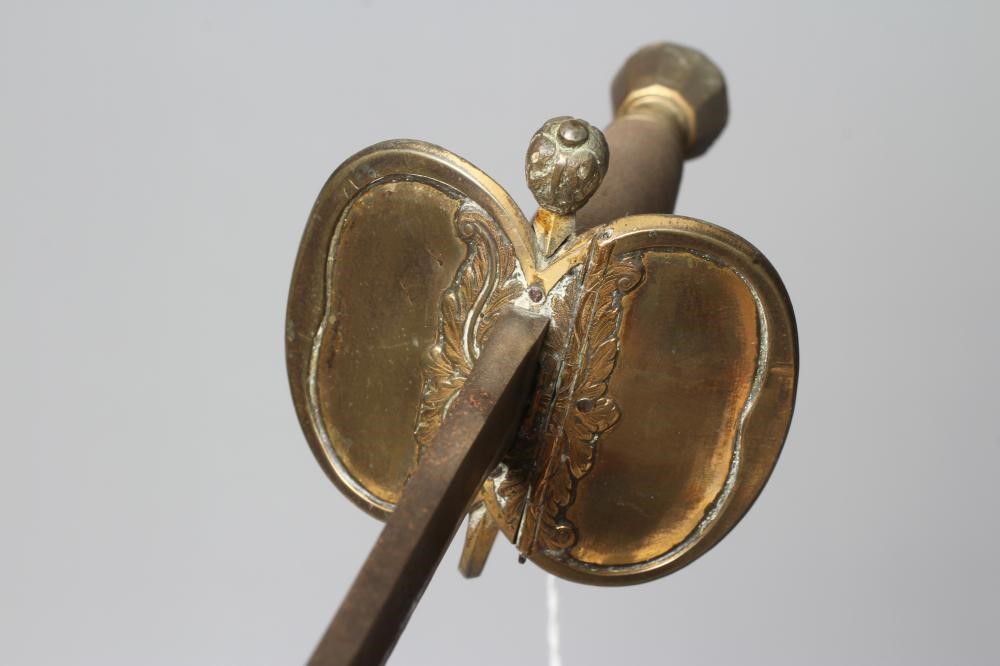 A 1796 PATTERN OFFICER'S SWORD with 32" blade, brass hilt with folding shell guard inscribed JA, Image