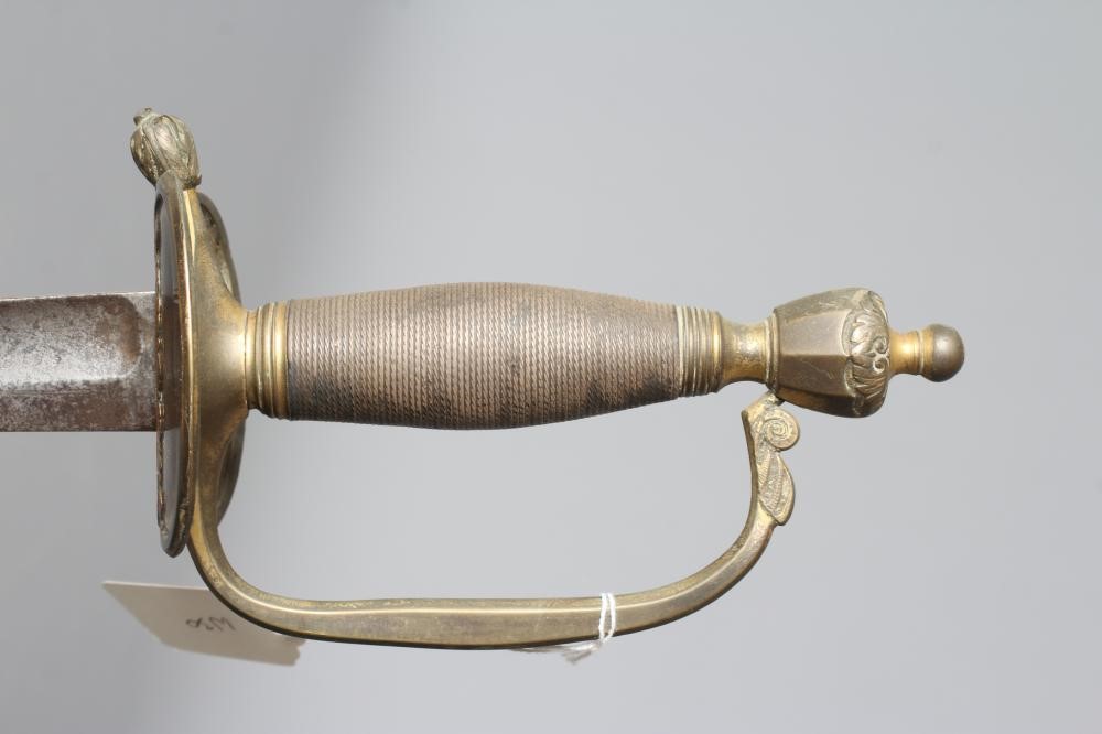 A 1796 PATTERN OFFICER'S SWORD with 32" blade, brass hilt with folding shell guard inscribed JA, Image