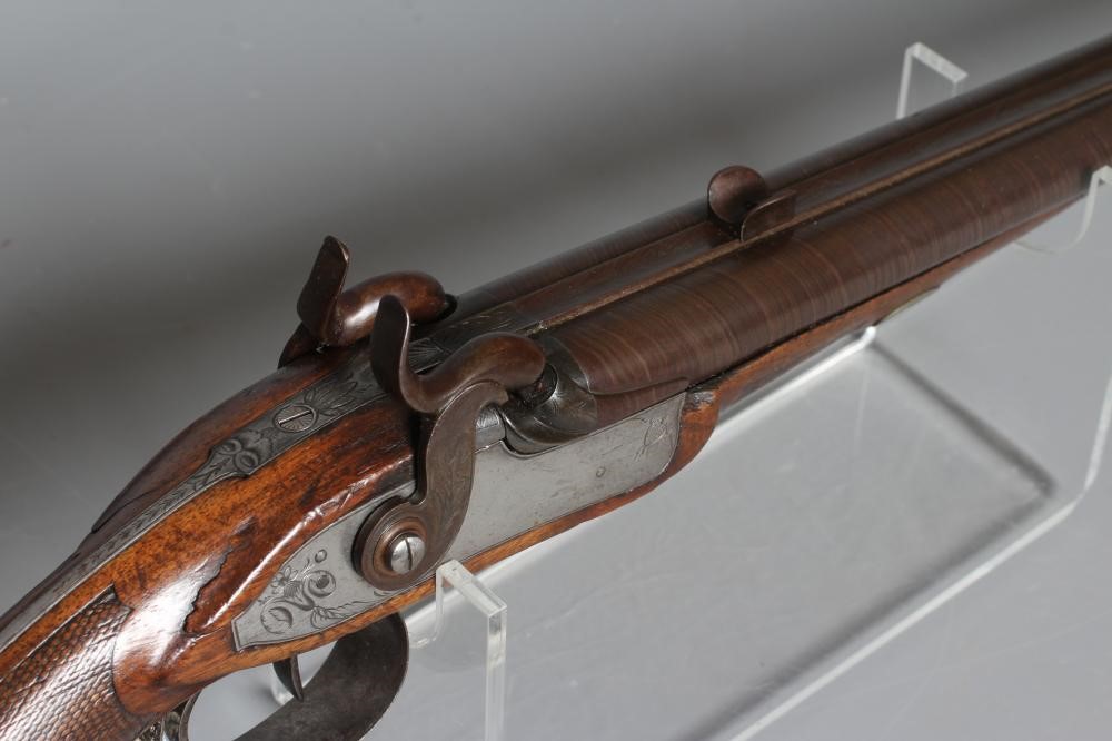 A PERCUSSION DOUBLE BARELLED RIFLE with 31 3/4" damascus barrels Image