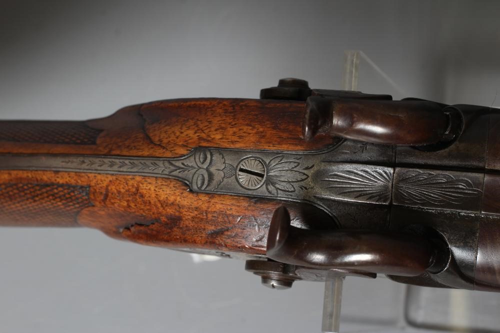 A PERCUSSION DOUBLE BARELLED RIFLE with 31 3/4" damascus barrels Image