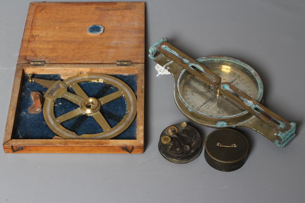 THREE ANTIQUE NAVIGATION TOOLS comprising an Elliott Brothers of London pocket sextant in integral Image