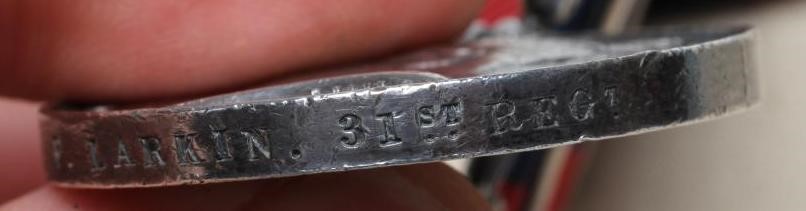 A SUTLEJ MEDAL 1845-46 with Sobraon, Aliwal and Ferozeshuhur clasps, re-named for Patt Larkin of the Image