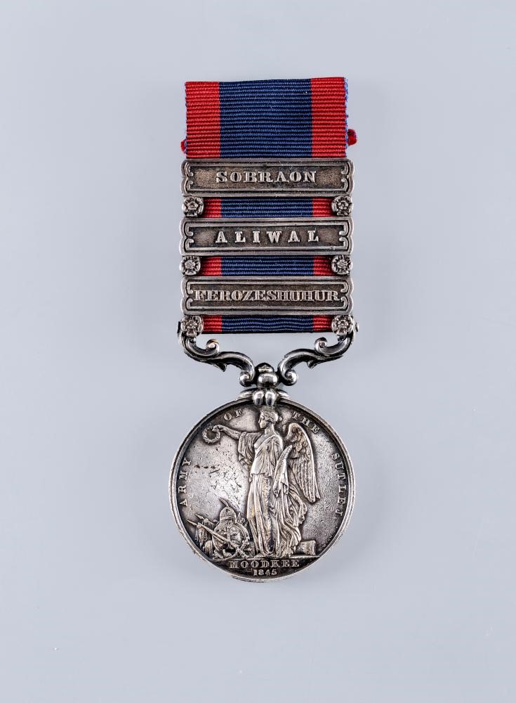 A SUTLEJ MEDAL 1845-46 with Sobraon, Aliwal and Ferozeshuhur clasps, re-named for Patt Larkin of the Image