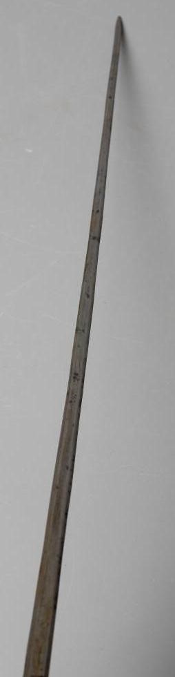 A LATE VICTORIAN SWORD STICK with a button released 26" flat section blade, horn grip carved as a Image