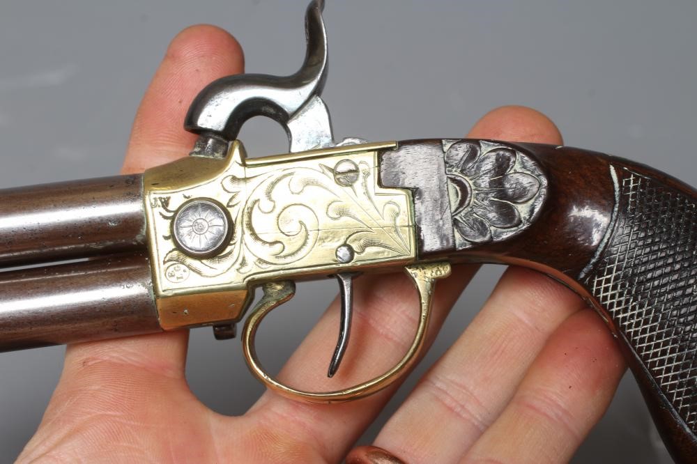 A PERCUSSION TAP ACTION DOUBLE BARRELLED PISTOL with 2 3/4" twist-off barrels Image