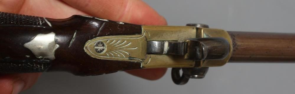 A PERCUSSION TAP ACTION DOUBLE BARRELLED PISTOL with 2 3/4" twist-off barrels Image