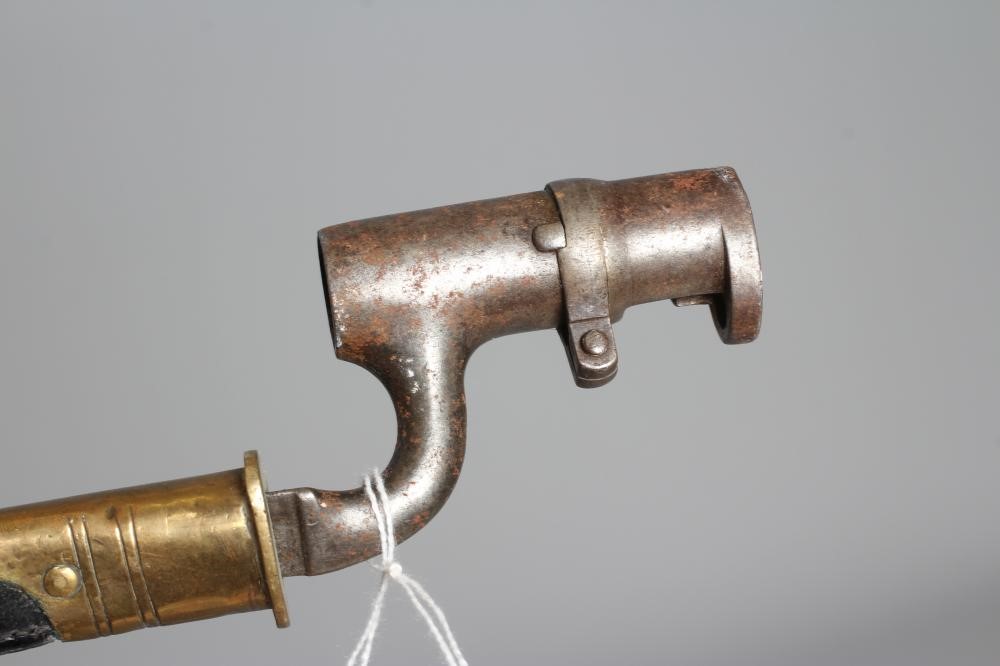 TWO BRITISH PATTERN SOCKET BAYONETS, both with triangular section blades, brass and leather Image