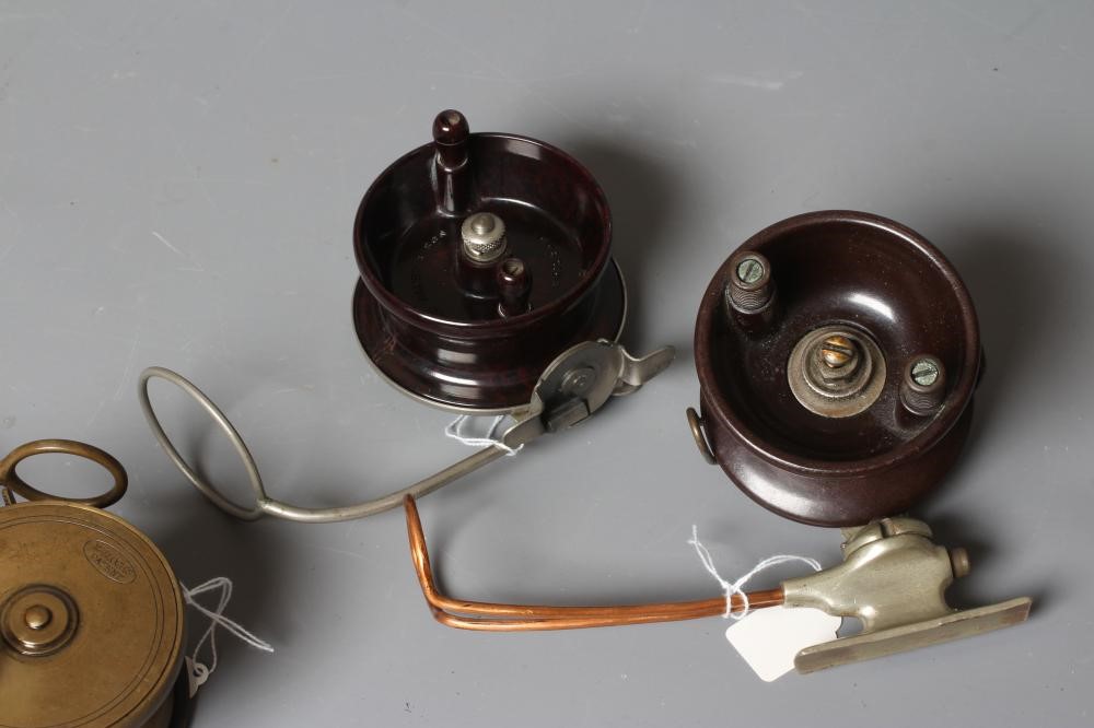 TWO MALLOCH'S PATENT SIDE CAST REELS, one by C. Harlow, the Strand London, both in brass, together Image