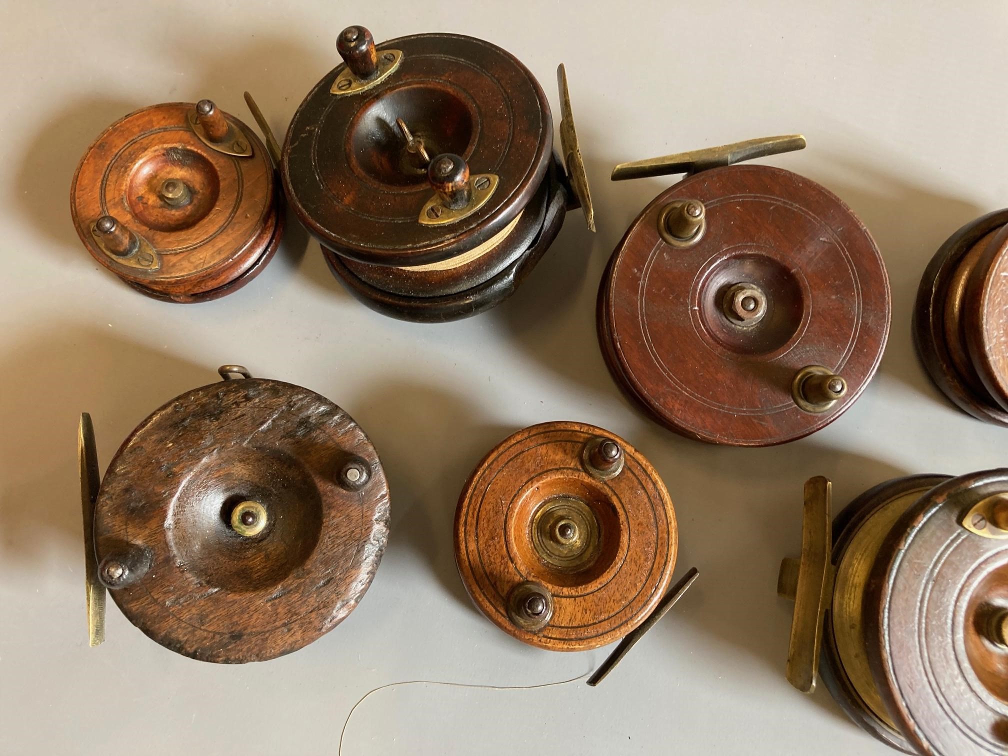 SIX ANTIQUE STAR BACK REELS of brass and wood construction, together with four other similar reels, Image