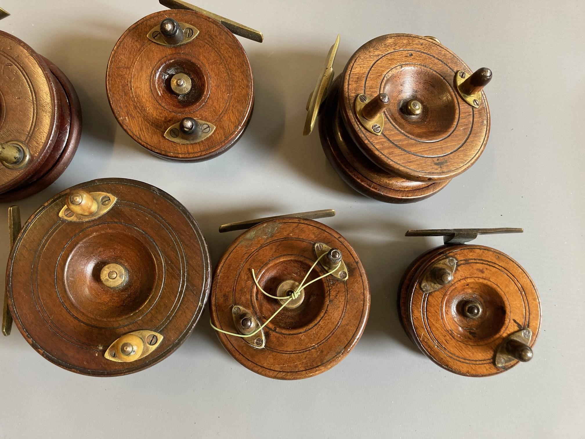 SIX ANTIQUE STAR BACK REELS of brass and wood construction, together with four other similar reels, Image
