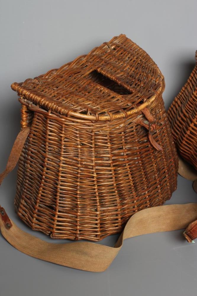 FOUR FISHING CREELS, including three wicker examples, one with canvas pouch and lid, and a small Image