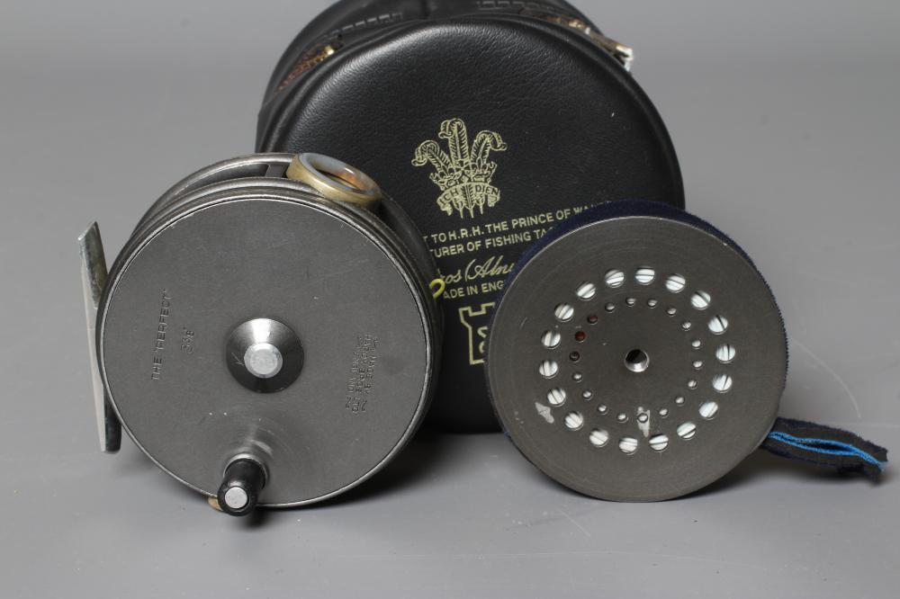 A HARDY THE "PERFECT" TROUT FISHING REEL, 3 3/8", with agate line guide, spare spool and Hardy case Image