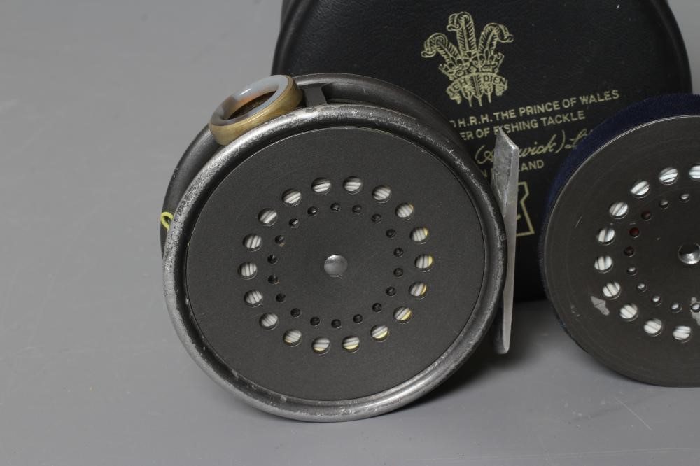 A HARDY THE "PERFECT" TROUT FISHING REEL, 3 3/8", with agate line guide, spare spool and Hardy case Image