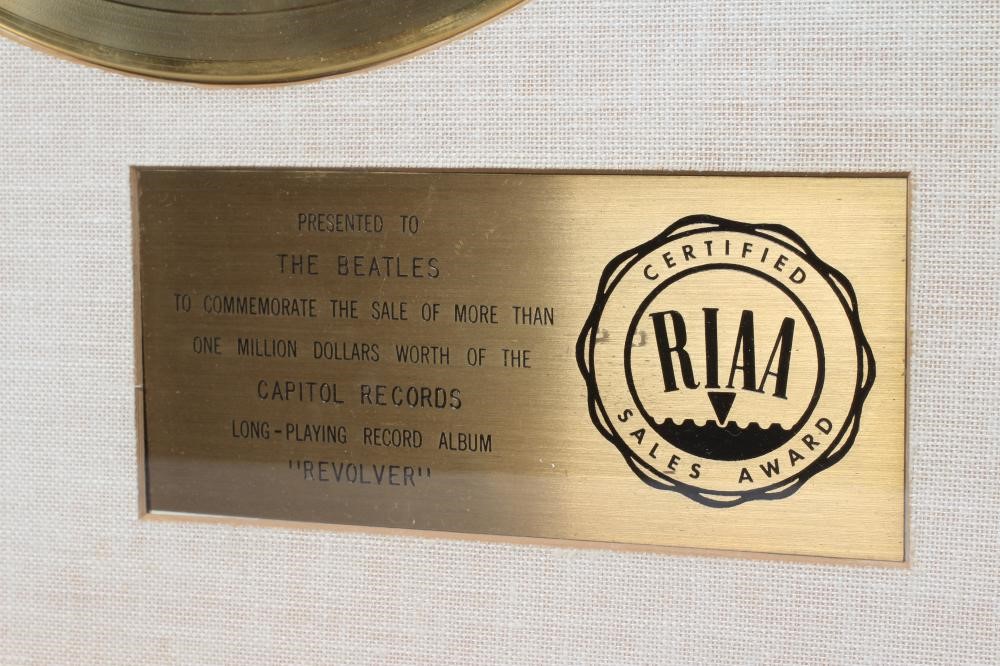 A PRESENTATION "GOLD" SALES AWARD for the Capitol Records album Revolver, R.I.A.A. certified, Image