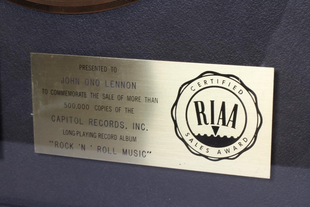 A PRESENTATION "GOLD" SALES AWARD for the Capitol Records album Rock 'N' Roll Music, R.I.A.A. Image