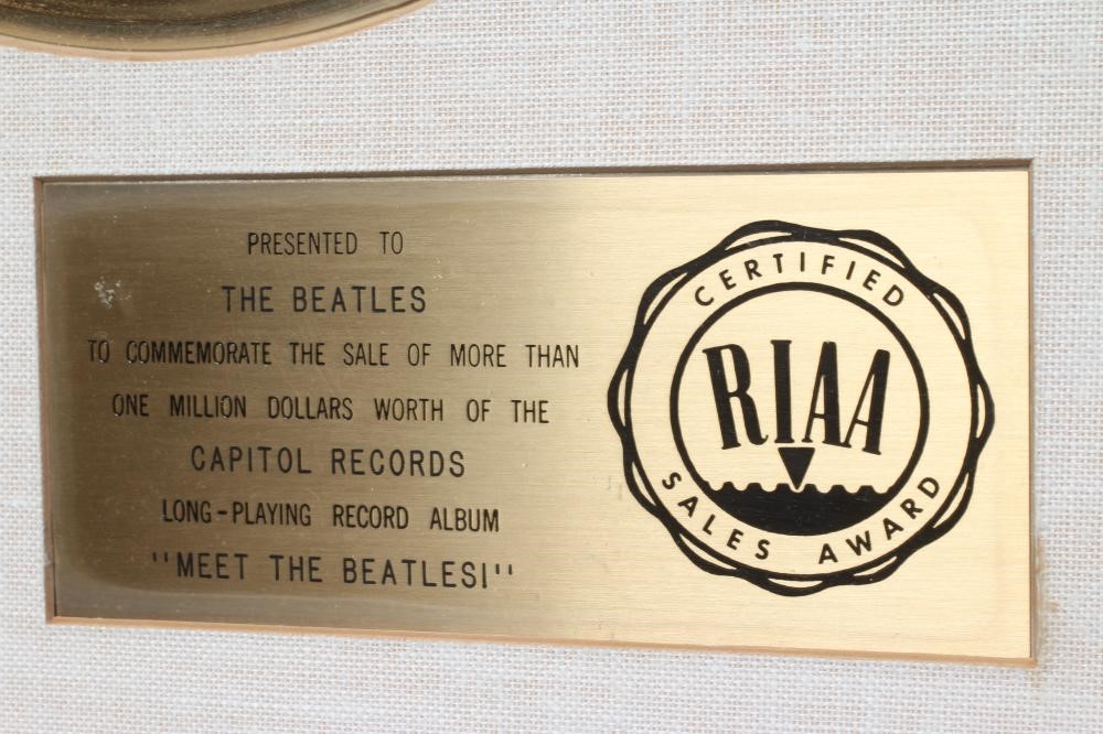 A PRESENTATION "GOLD" SALES AWARD for the Capitol Records album Meet The Beatles R.I.A.A. certified, Image