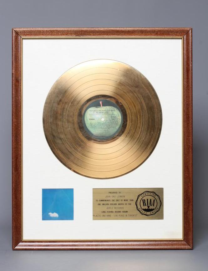 A PRESENTATION "GOLD" SALES AWARD for the album The Plastic Ono Band - Live Peace in Toronto 1969 Image