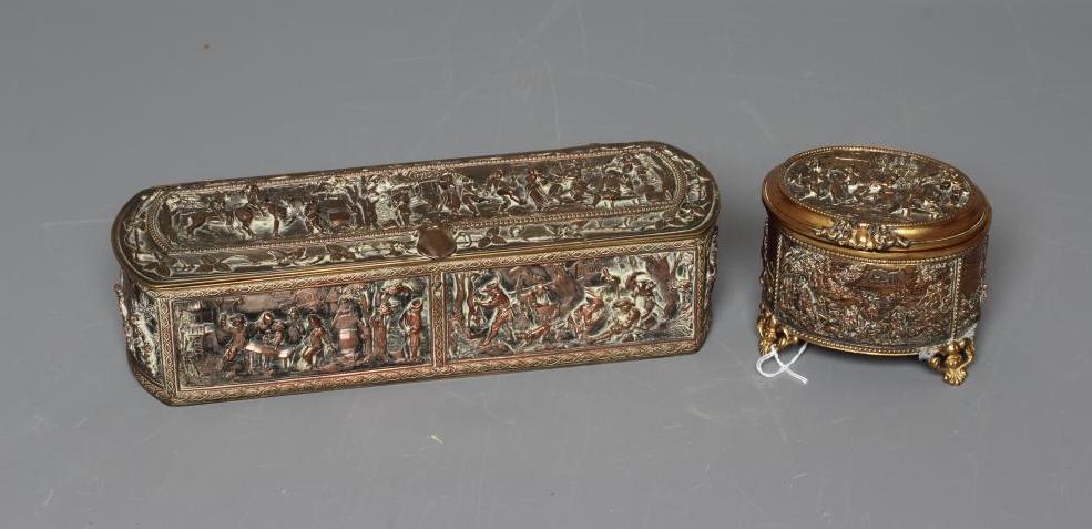 A COPPER ELECTROTYPE OVAL JEWELLERY CASKET Image