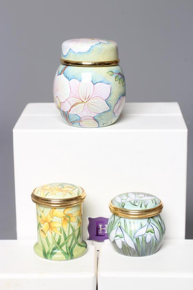 TWO ELLIOT HALL ARTIST PROOF ENAMEL BOXES comprising Snowdrops by Sandra Selby Image