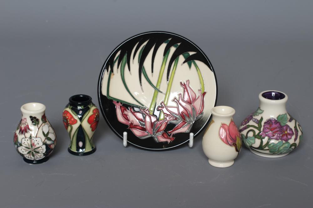 FOUR MOORCROFT POTTERY MINIATURE VASES comprising September Glory Image