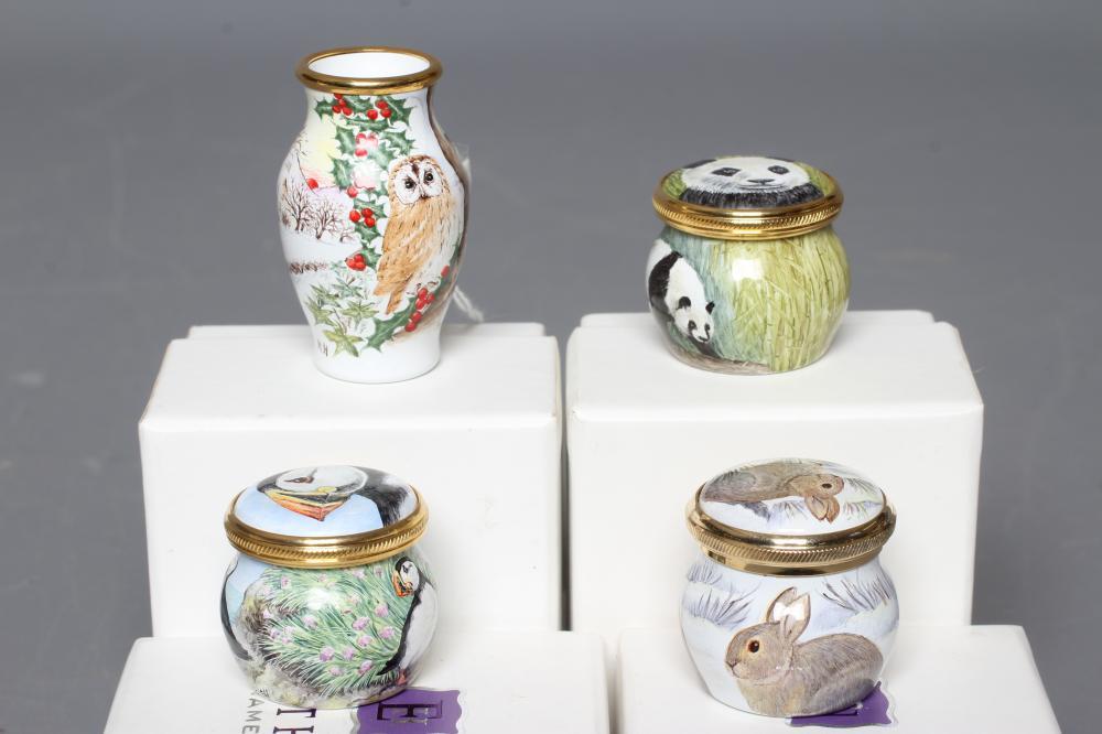 TWO ELLIOT HALL ENAMEL BOXES AND COVERS both artist's proofs by Fiona Bakewell painted with puffins Image