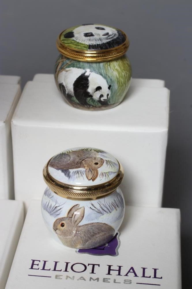 TWO ELLIOT HALL ENAMEL BOXES AND COVERS both artist's proofs by Fiona Bakewell painted with puffins Image