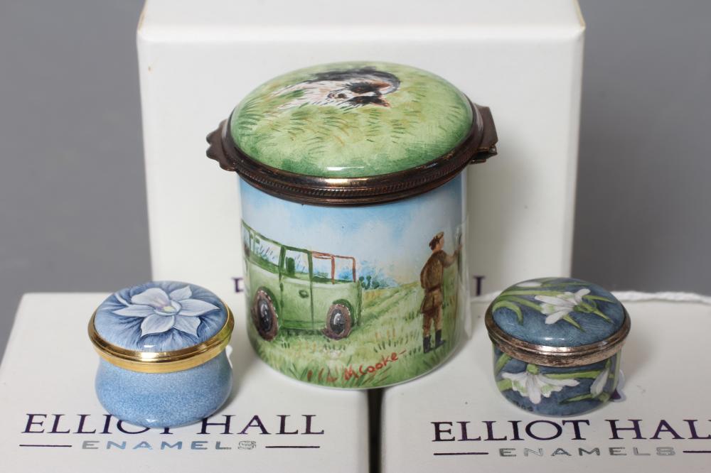 AN ELLIOT HALL ENAMEL CYLINDRICAL BOX AND HINGED COVER painted by M. Cooke with Shepherd's Flock Image