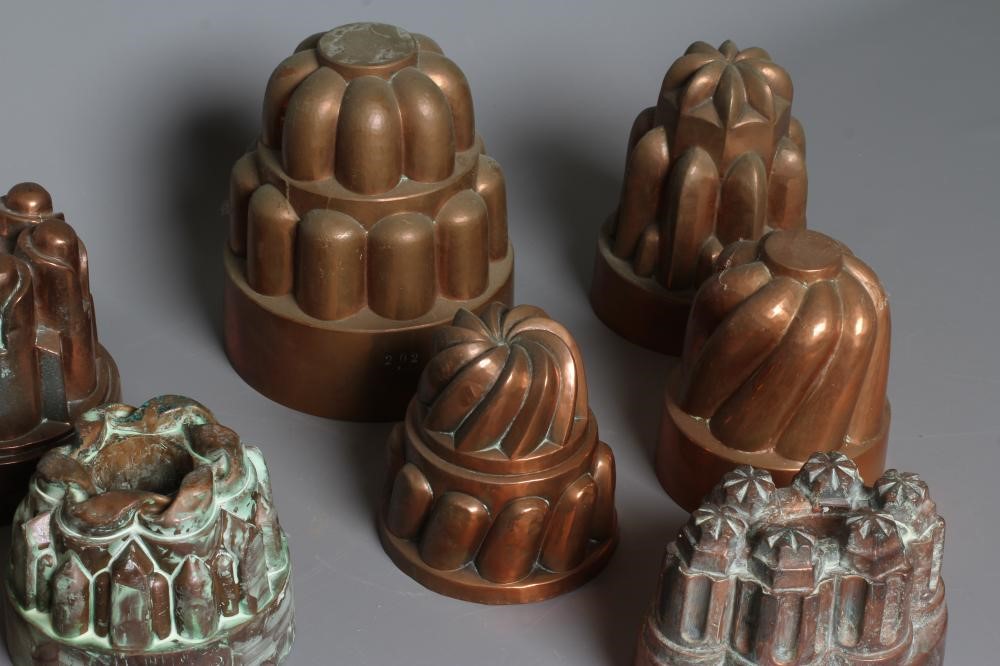 NINE VICTORIAN COPPER JELLY MOULDS Image