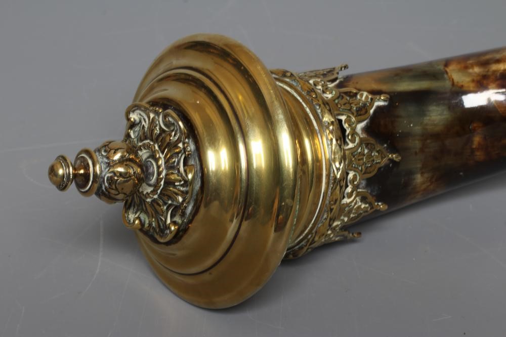 A VICTORIAN BRASS MOUNTED COW HORN SNUFF MULL, the polished horn with husk cast fringed mounts, Image