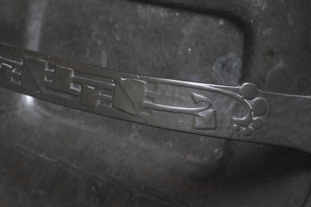 ARCHIBALD KNOX FOR LIBERTY - A TUDRIC PEWTER BASKET of shallow rounded oblong form with fixed Image