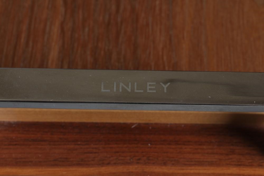 A DAVID LINLEY WALNUT TRAY, modern, with pale fruitwood inner gallery and polished metal handles Image