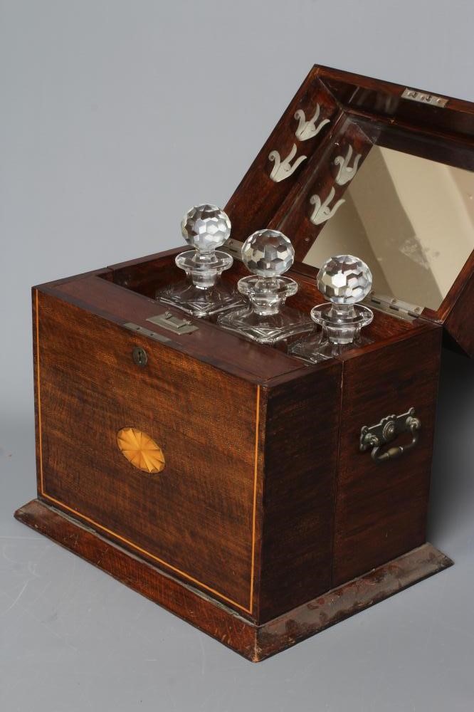 AN EDWARDIAN OAK AND BOXWOOD INLAID TANTALUS/GAMES COMPENDIUM Image