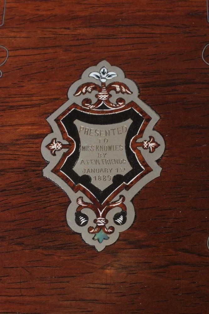 A VICTORIAN ROSEWOOD SEWING AND WRITING BOX Image