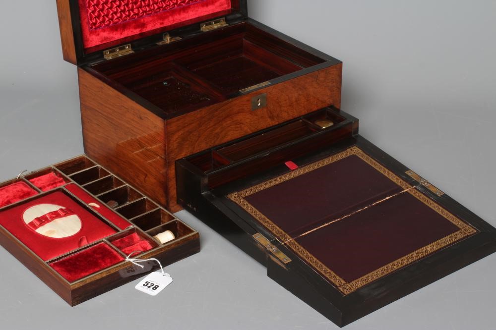 A VICTORIAN ROSEWOOD SEWING AND WRITING BOX Image
