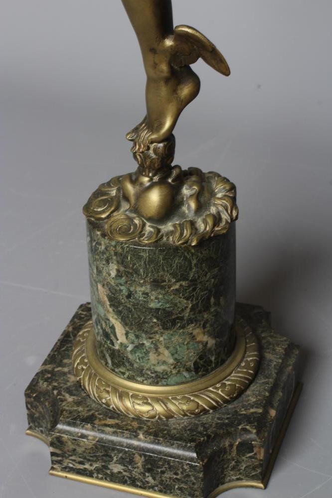 A BRONZE STATUE OF MERCURY AFTER THE ANTIQUE, 20th century, raised on a marble column and stepped Image