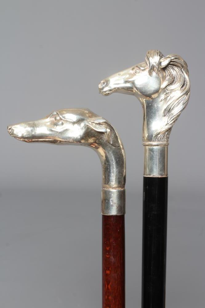 A SILVER MOUNTED GREYHOUND HEAD WALKING CANE Image