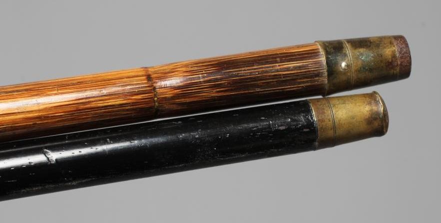 A 15CT GOLD MOUNTED BAMBOO STYLE WALKING CANE with exotic bird handle Image