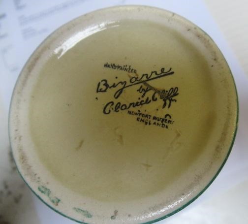 A CLARICE CLIFF BIZARRE POTTERY VASE, 1920's, of bombe cylindrical form, painted with stripes in Image