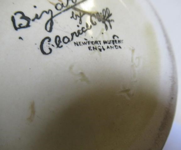 A CLARICE CLIFF BIZARRE POTTERY VASE, 1920's, of bombe cylindrical form, painted with stripes in Image