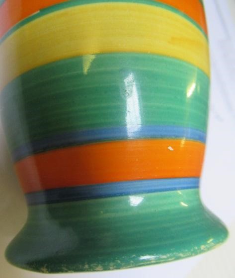 A CLARICE CLIFF BIZARRE POTTERY VASE, 1920's, of bombe cylindrical form, painted with stripes in Image