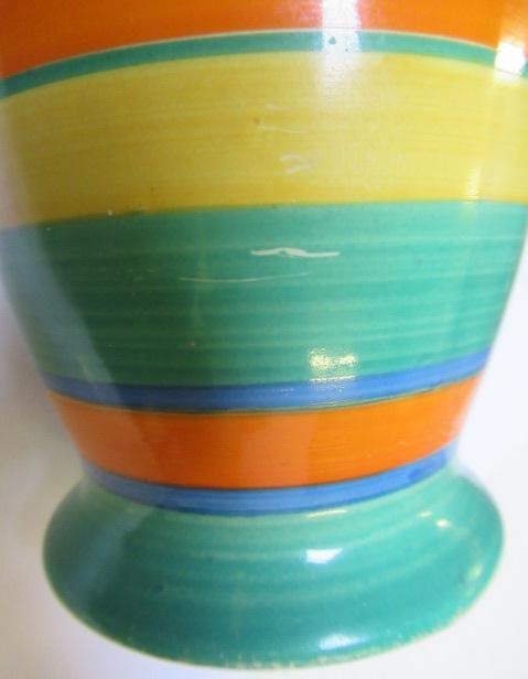 A CLARICE CLIFF BIZARRE POTTERY VASE, 1920's, of bombe cylindrical form, painted with stripes in Image
