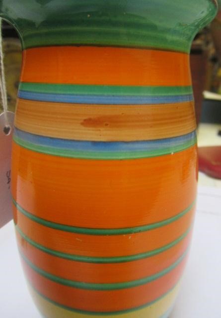 A CLARICE CLIFF BIZARRE POTTERY VASE, 1920's, of bombe cylindrical form, painted with stripes in Image