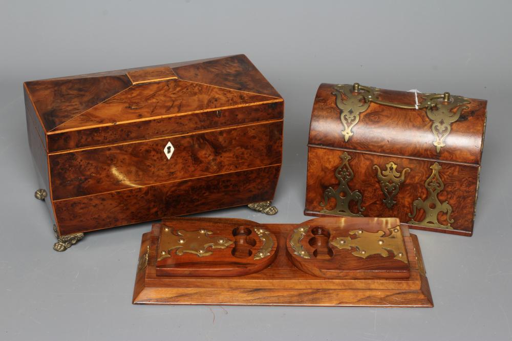 A VICTORIAN WALNUT STATIONERY CASKET of oblong form with brass mounts Image