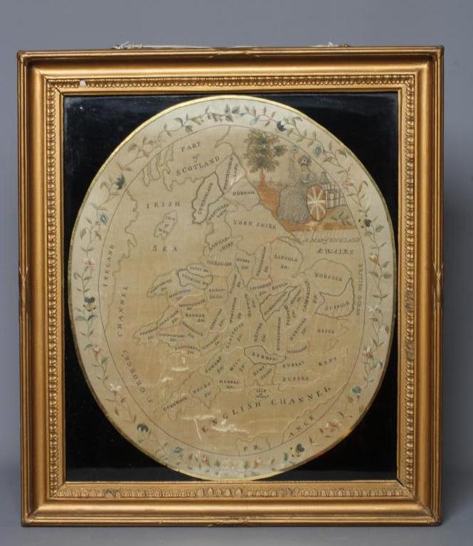 A REGENCY NEEDLEWORK OVAL MAP OF ENGLAND AND WALES Image
