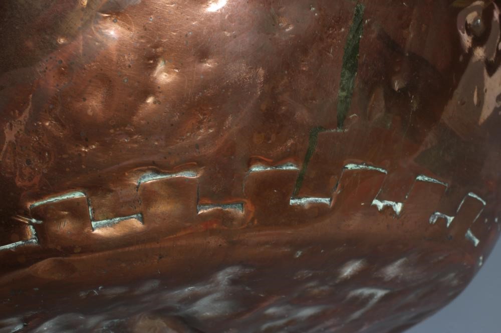 A VICTORIAN COPPER AND BRASS BASIN of two handled deep circular form, 9 3/4" high, 21 3/4" diameter Image