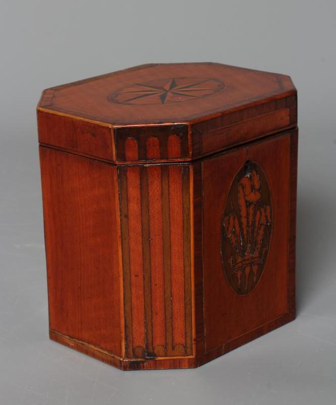 AN GEORGIAN MAHOGANY INLAID AND CROSSBANDED TEA CADDY Image